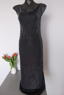 Długa, czarna sukienka ze srebrną nitką 