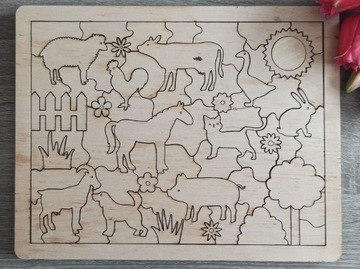 Puzzle drewniane, zwierzątka, nieregularne 64 el