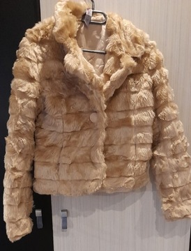 Futro płaszcz XL 14 kurtka kobieca biała kożuch