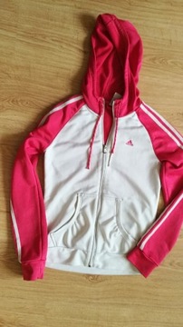 Bluza Adidas biało różowa, kaptur  r. 36