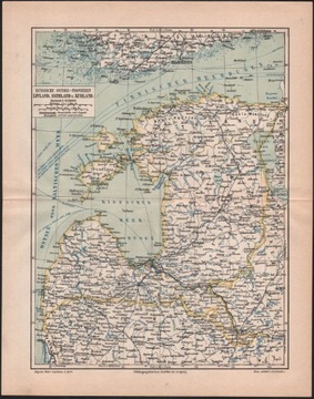 KURLANDIA ŁOTWA ESTONIA  stara mapa z 1888 roku