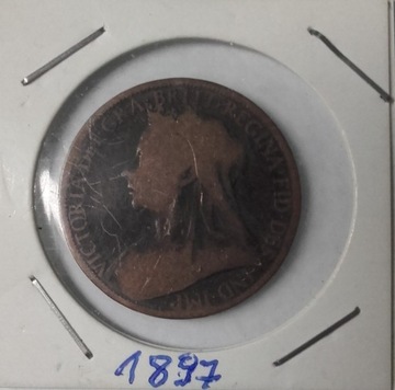 Moneta Anglia jeden pen 1897 rok.