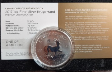 Srebrna moneta KRUGERRAND 50lecie  2017