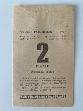 2 październik 1981 kartka z kalendarza