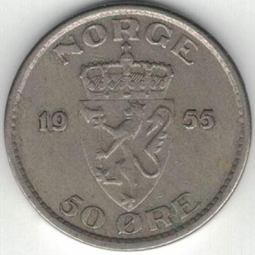 Norwegia 50 ore 1955 22 mm