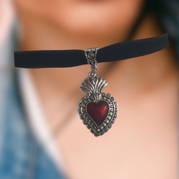 Gotycki choker aksamitka czerwone serce gothic y2k