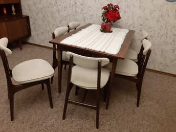 Stół i 6 krzeseł do salonu, ciemny orzech 