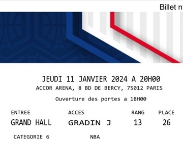 Bilety 3x NBA Paris 2024 każdy za 1tys pln
