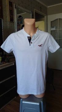 Hollister t-shirt męski L/XL biały na guziki lato 
