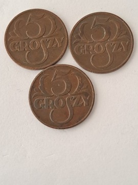 Zestaw 5 groszy 1937/1938/1939r.-3 szt