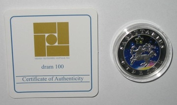 100 dram 2008 Armenia Zn. zodiaku Strzelec + cert.