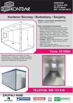 Kontener Biurowy / Budowlany / Socjalny - Nowy