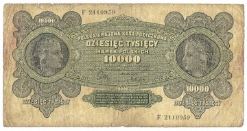 Banknot Polska 10000 Marek mkp 1922 F Stan III- VF- Inflacyjne