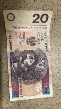 Banknot 20 zł  z Ciekawym numerem seryjnym 8888