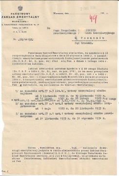 Pismo Państw. Zakładu Emerytalnego -1936 Warszawa 