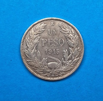 Chile 1 peso rok 1915, bdb stan, srebro 0,720