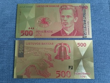 LITWA 500 litu banknot pozłacany 