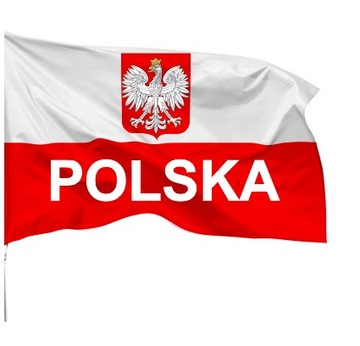 Flaga Polska 150x90 Godło,Nap. Polski na DRZEWIEC