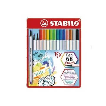 Stabilo Pen 68 Brush Metalowe Etui 15 kolorów