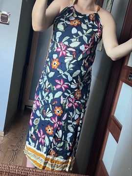 Wakacyjna sukienka midi kolorowa kwiaty wzory L