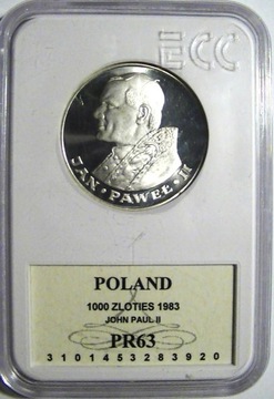 1000 ZŁ JAN PAWEŁ II 1983 L PRL GRADING ECC PR63