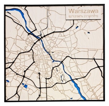 Drewniana mapa miasta 3D Warszawa Kraków Gdańsk