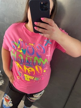 T-shirt Neonowe napisy różowy rozmiar uniwersalny
