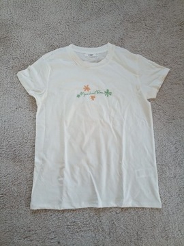 Kremowy t-shirt z krótkim rękawem Reserved L/40