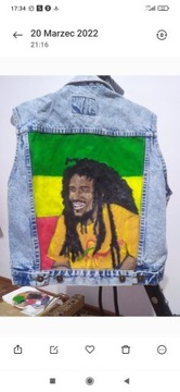 Kamizelka jeans custom ręcznie malowana BobMarley 