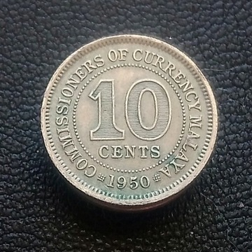 A23 Malaje Brytyjskie 10 centów 1950