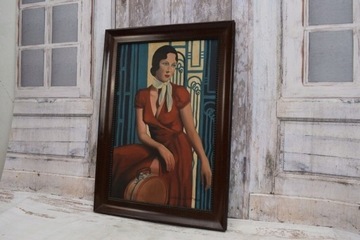 T De Łempicka - Portret Kobiety w Sukni - Art Deco - Stary Obraz Olejny