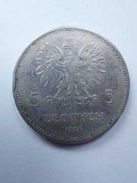 5 złotych NIKE 1928 bez znaku mennicy