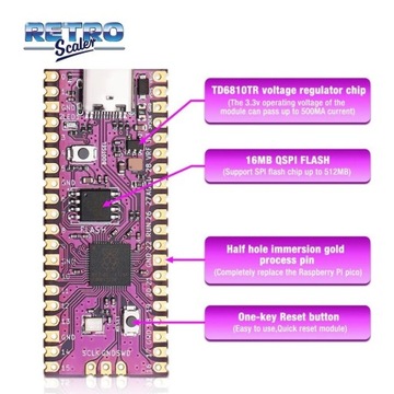 PINK Raspberry PICO RP2040 16MB USB-C 2 przyciski