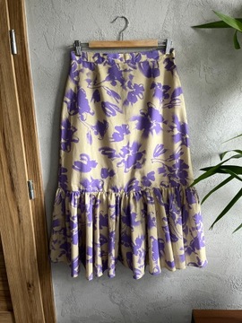 Beżowa spódnica Midi w kwiaty premium liliowa