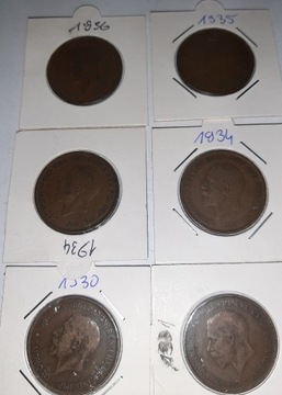Anglia one penny 6 szt. lata 1930- 1936