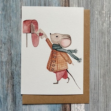 Myszka z miłosnym listem - kartka walentynkowa