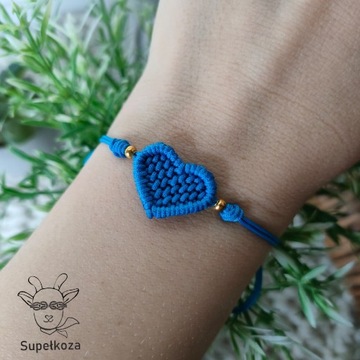 Niebieska bransoletka ze sznurka serce handmade 