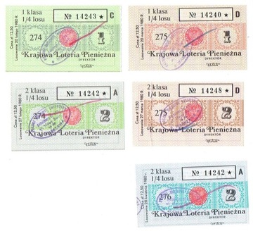 5 Losów  274...276 Krajowa Loteria Pieniężna 1980
