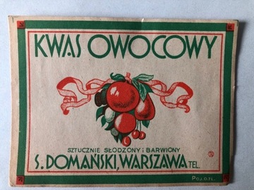 stara etykieta Kwas Owocowy J. Domański Warszawa