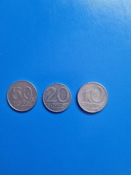 Monety 50 zł,20 zł,10 zł.