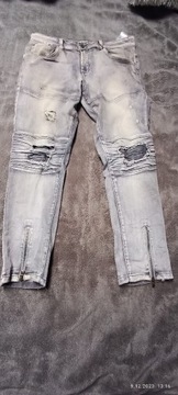 Spodnie jeans zamki dziury łaty vintage 94-100 cm