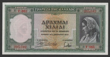 Grecja 1000 drachm 1939 - stan bankowy UNC