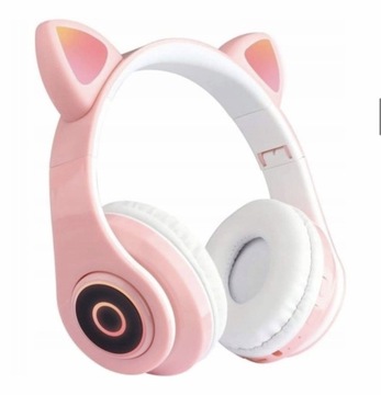 Słuchawki Bluetooth 5,0 Kocie Uszy różowe świecące