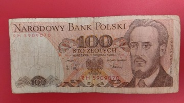 Banknot 100 zł z 1988r, Seria RH