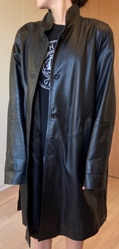 Czarny skórzany płaszcz damski marki "A. Jedynak"