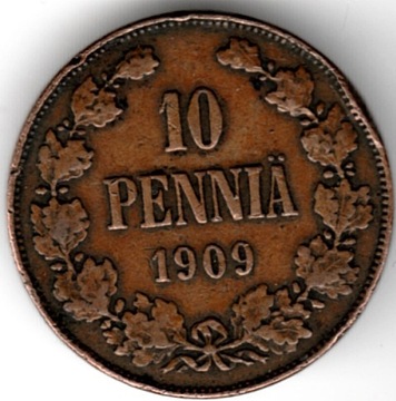 Finlandia 10 penniä, 1909 r MIKOŁAJ  II   