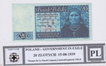 Banknot 20 zł 1939 rok Kopia