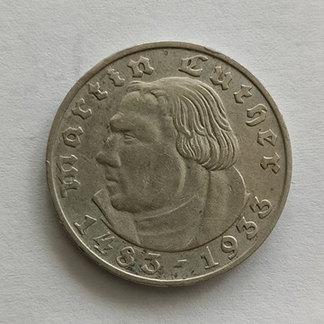 Niemcy 2 marki Luther 1933 r. D - srebro 