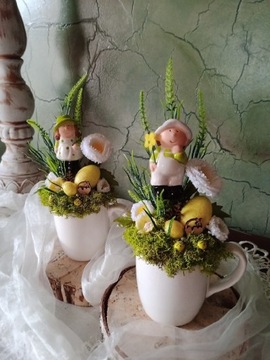 Dekoracja wiosenna ceramika kubek stroik Wielkanoc