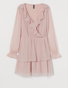 Różowa pudrową sukienka szyfonowa H&M XXS 32